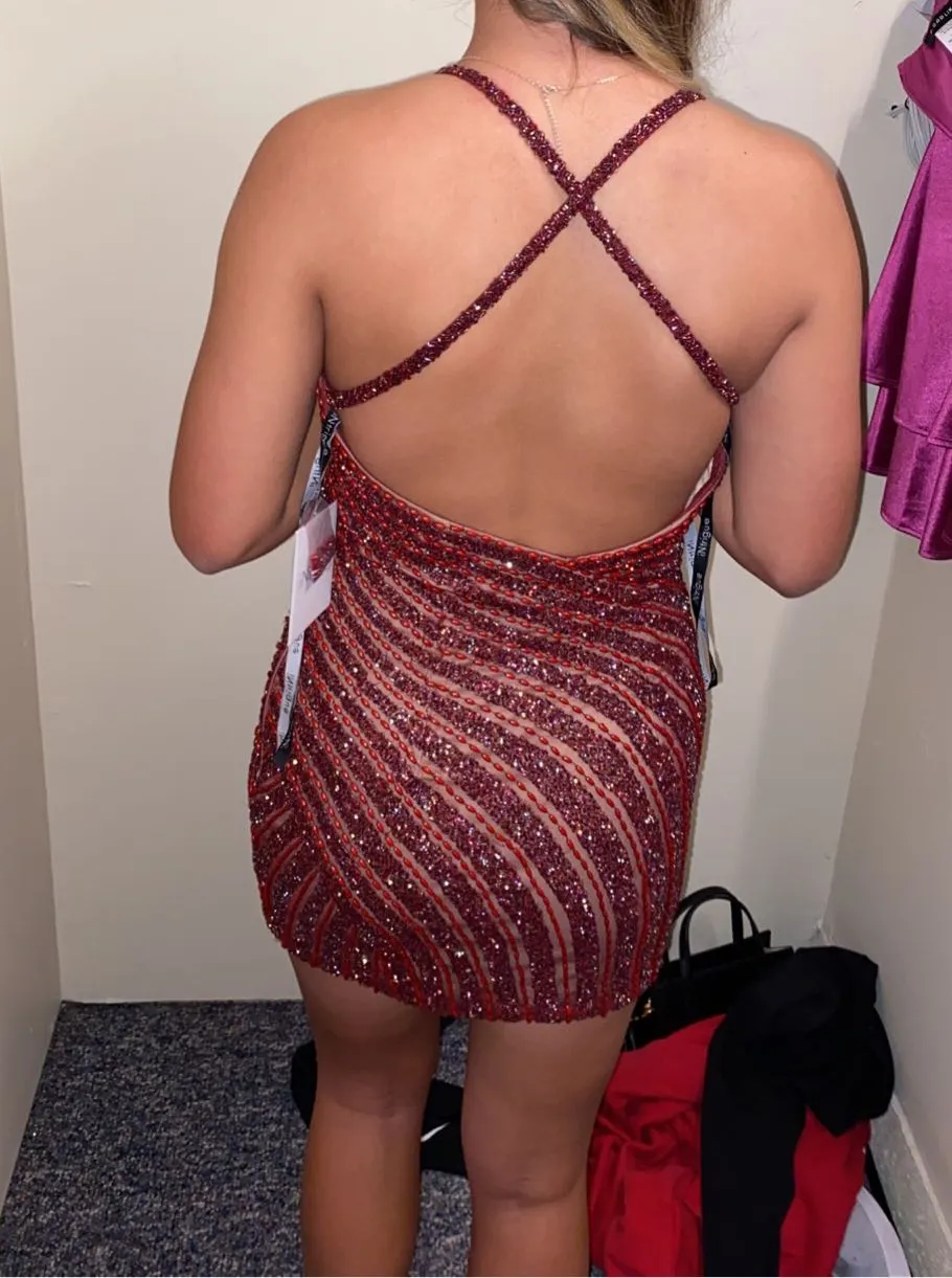 Red Beaded Homecoming Dress Size 2 - Image 4