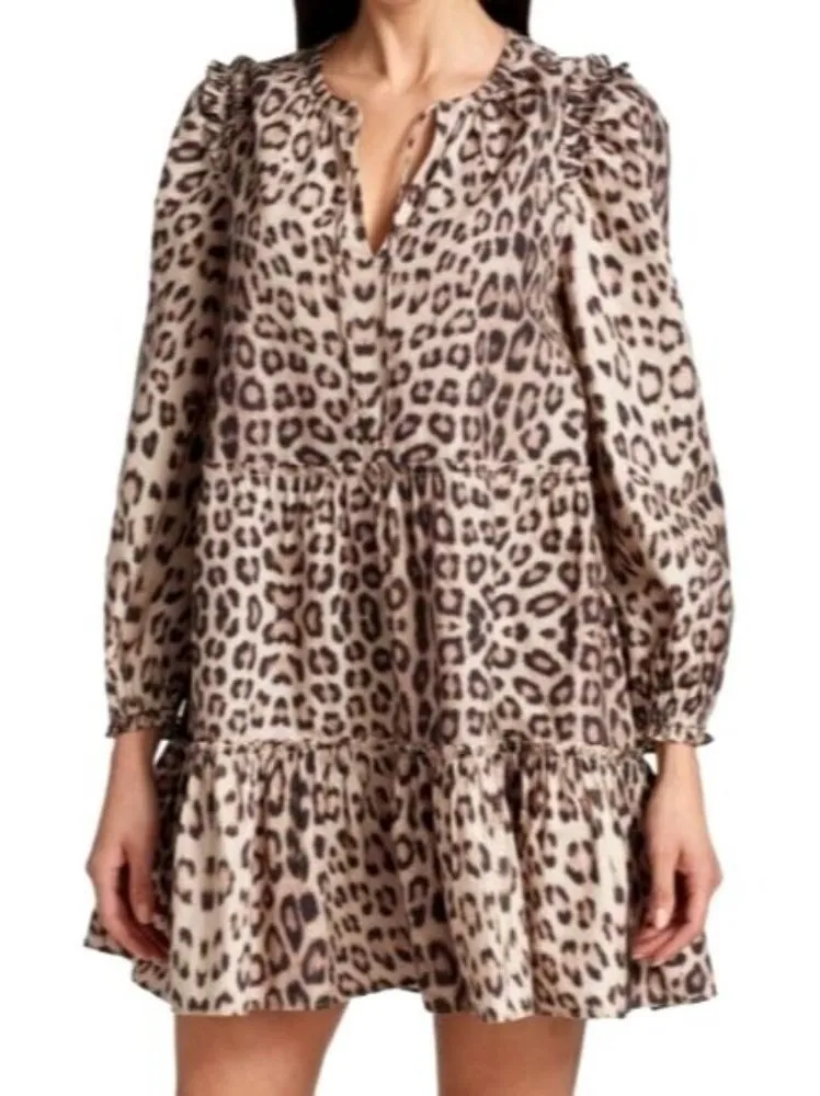 Generation Love Brown Leopard Print Balloon Sleeve Rumi Mini Dress Size XS - Image 1