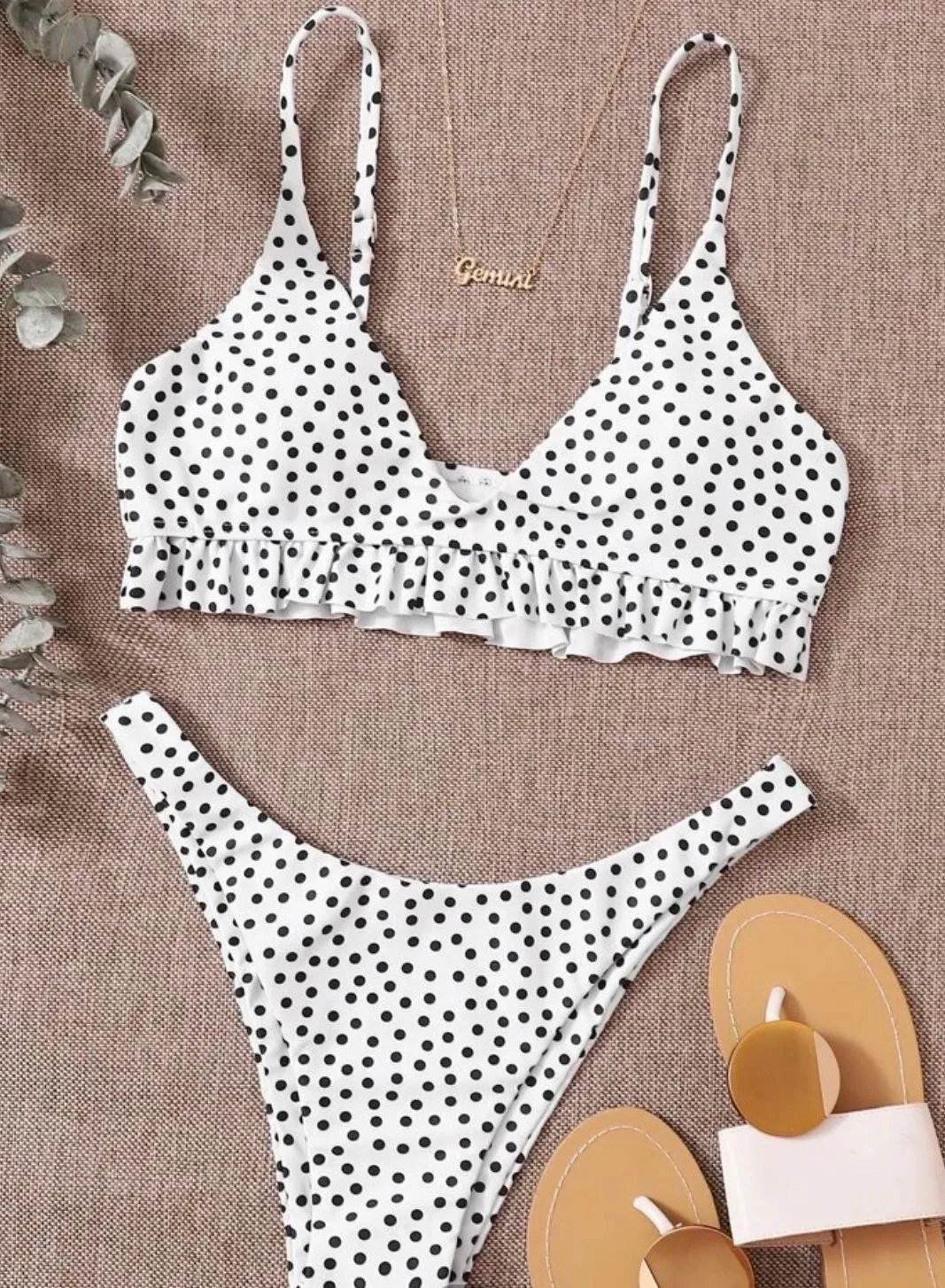 SheIn Polka Dot Ruffle High Cut Bikini Set - Image 2