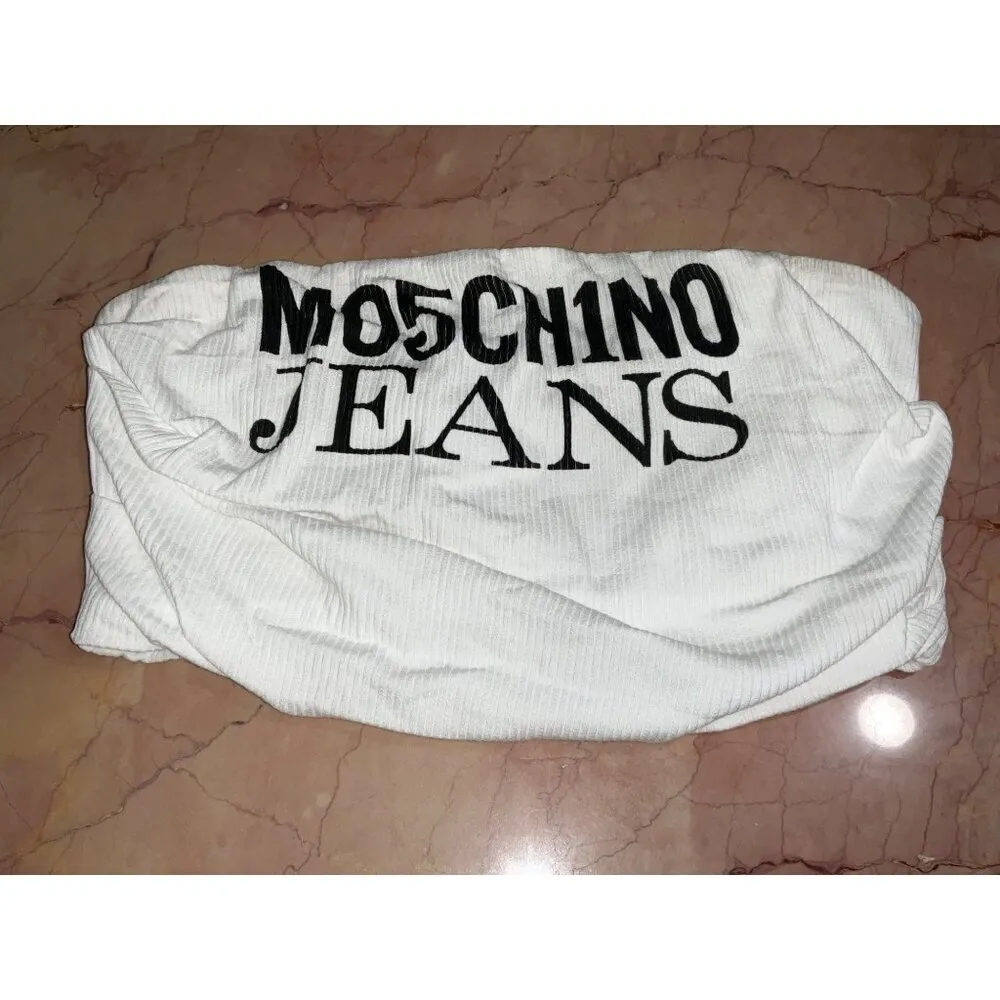 Moschino Jeans Strapless Cropped Top in White Small New Womens Tube Tank - Image 5
