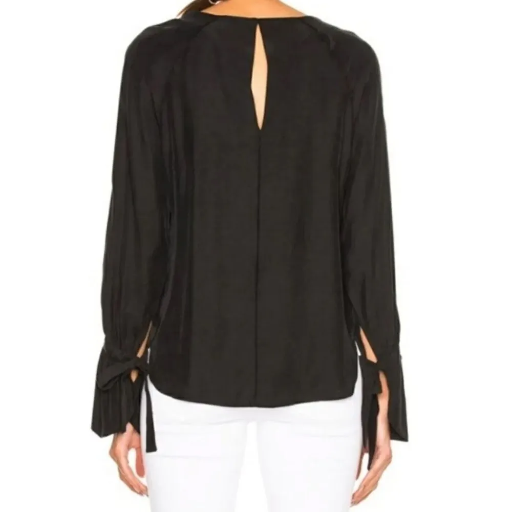 Frame Black Voluminous Tie Cuff Silk Top Blouse - Image 7
