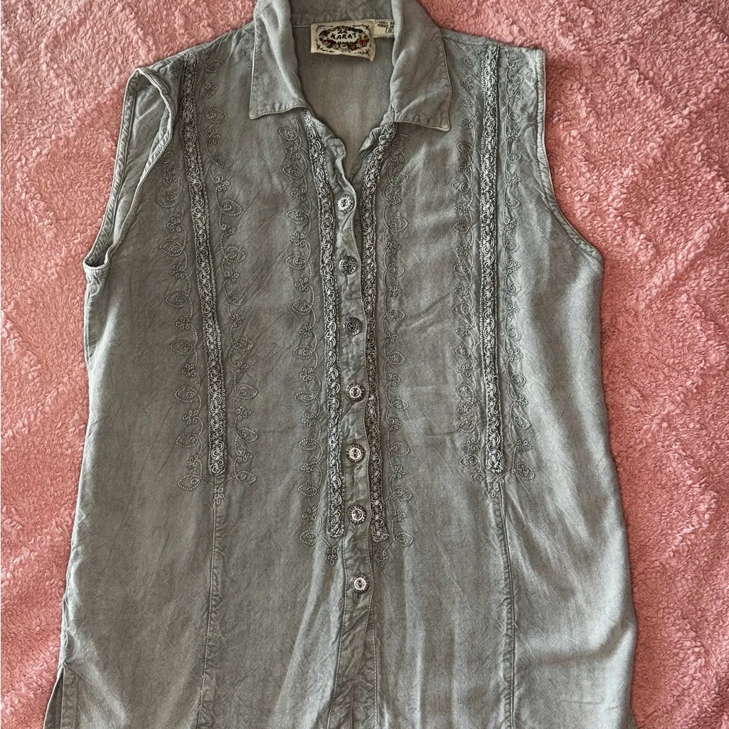 24 Karat Women’s Blouse Grey Vintage 90s Y2K Sleeveless Embellished Size S EUC Gray - Image 6