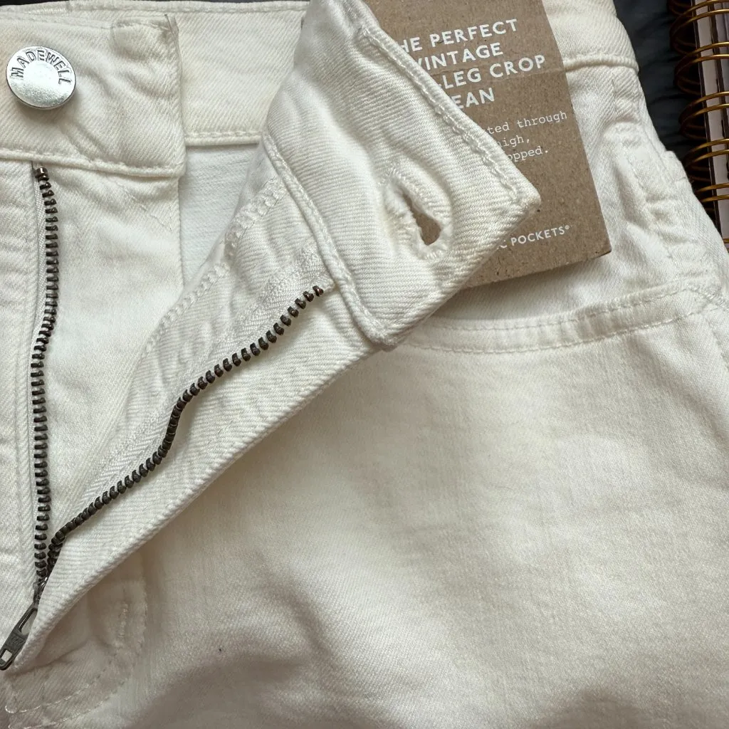 Madewell The Perfect Vintage Wide Leg Crop Jean Women's 25 White Denim Chic NWT - Image 13