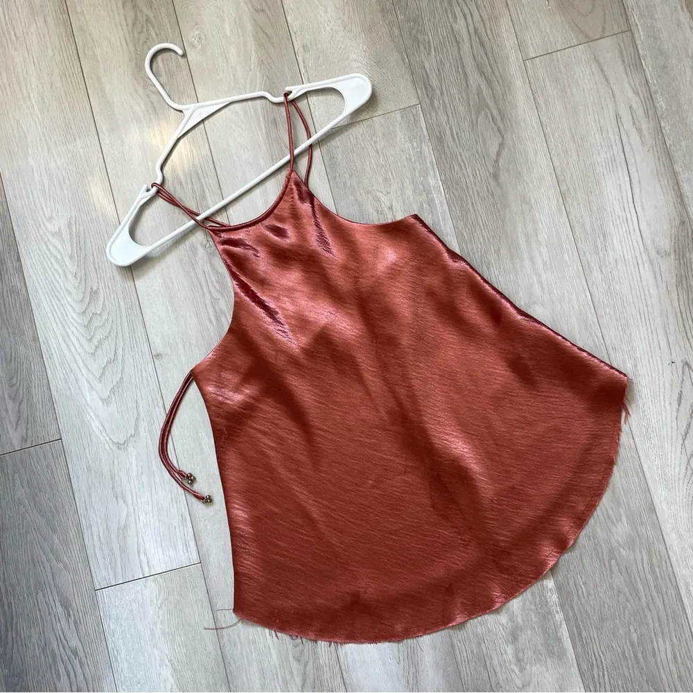 Free People Tank Top l'amour cami womens Pink medium satin going out party chic - Image 9