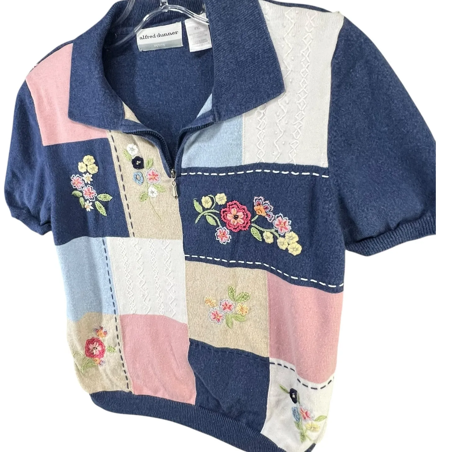 Alfred Dunner Sweater Women PXL Blue Patchwork Floral Granny Coastal Cottagecore Size undefined - Image 2