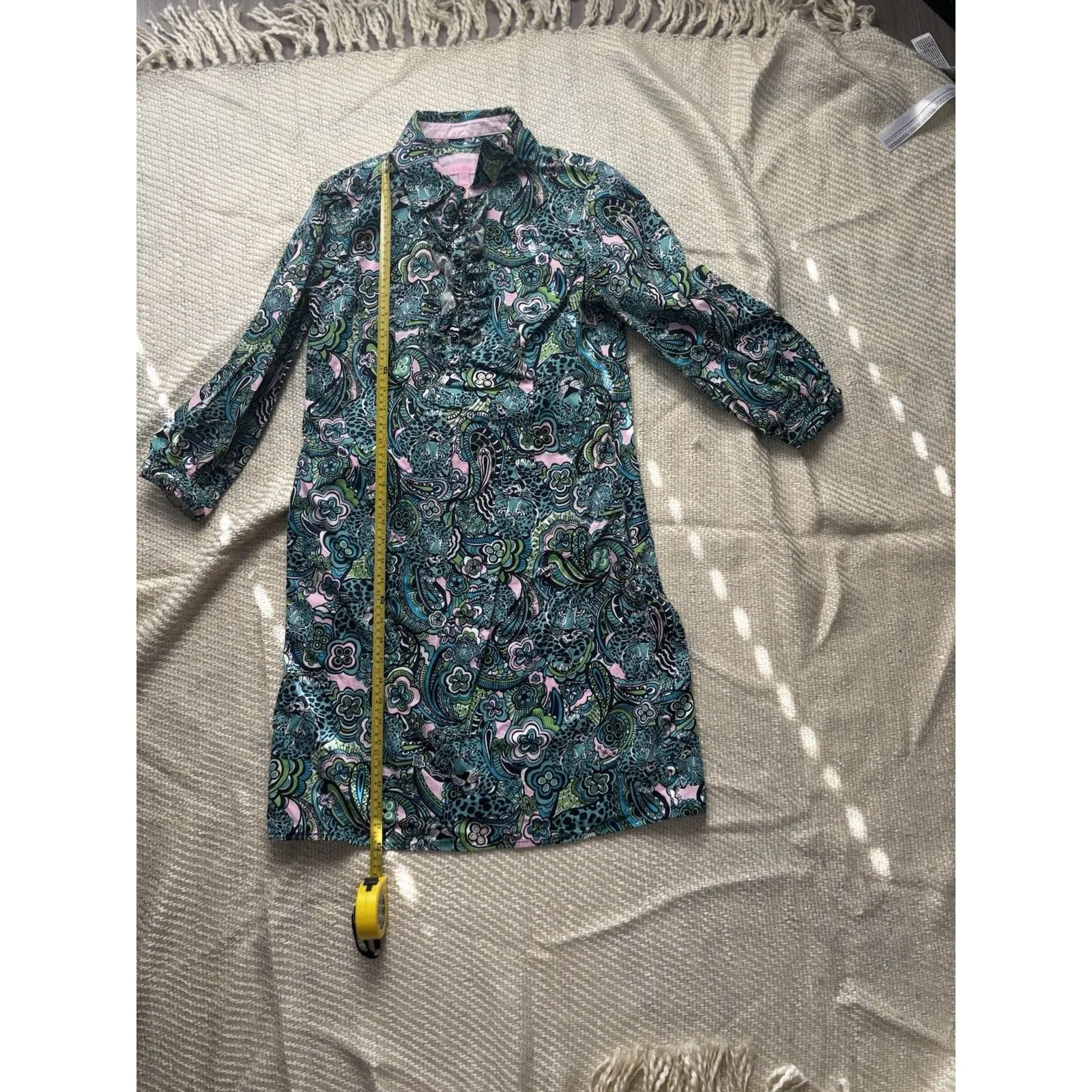 Lilly Pulitzer Dress Womens 10 Blue Floral ResortWear Jaguar Animal Print Ruffle - Image 2