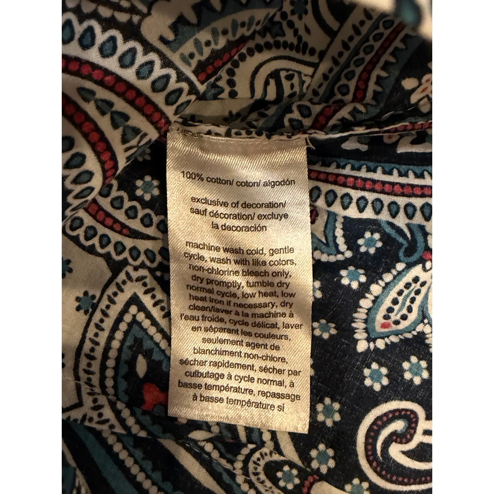 Tommy Hilfiger Button Up Shirt Womens XL Blue Multicolor Paisley Cotton Blouse - Image 9