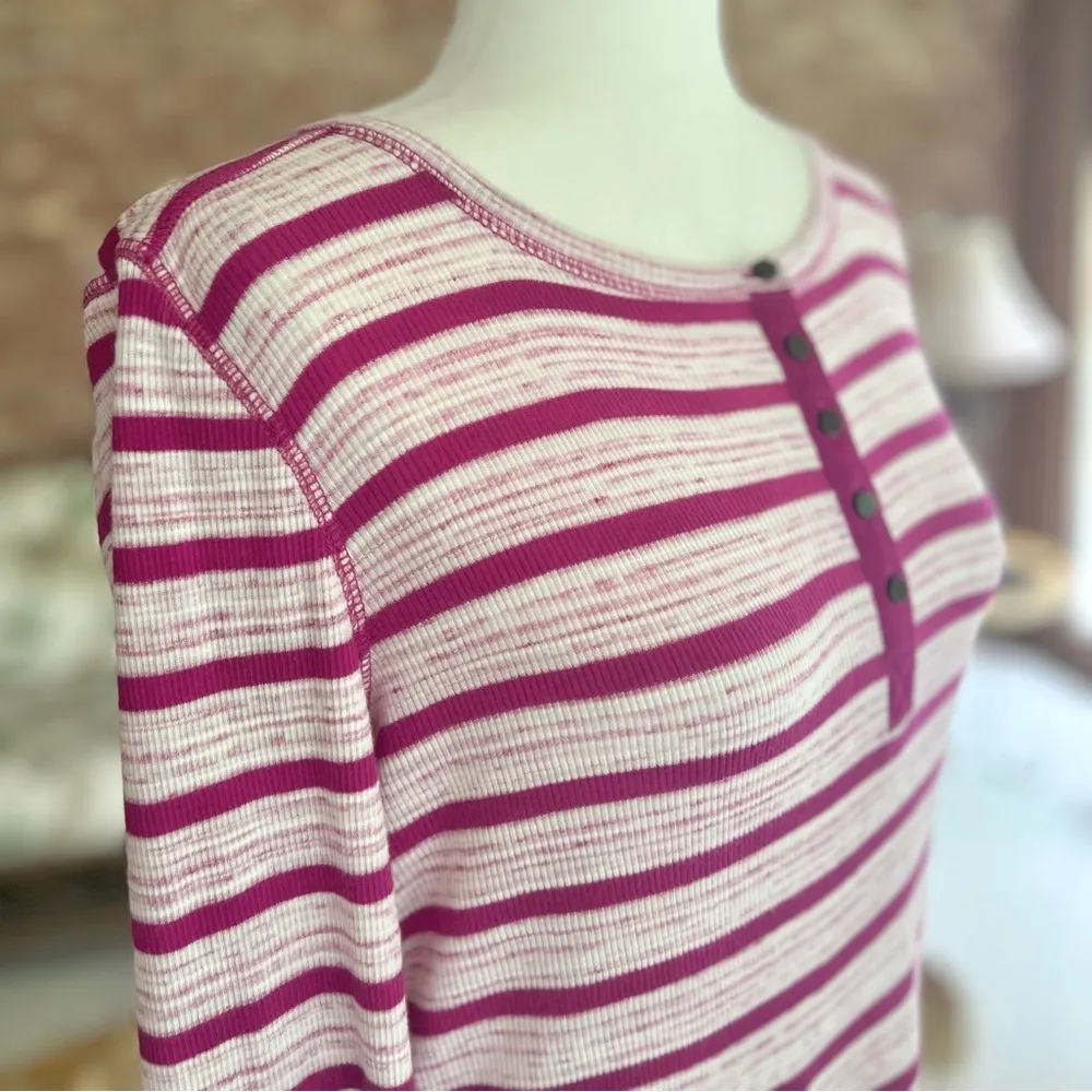 T by Talbots Henley Striped Purple Magenta Long Sleeve T - Image 11