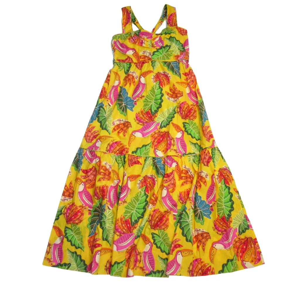 NWT FARM Rio Beaks & Bananas Maxi in Yellow Cotton Bow Back Tank Dress L $235 - Image 4