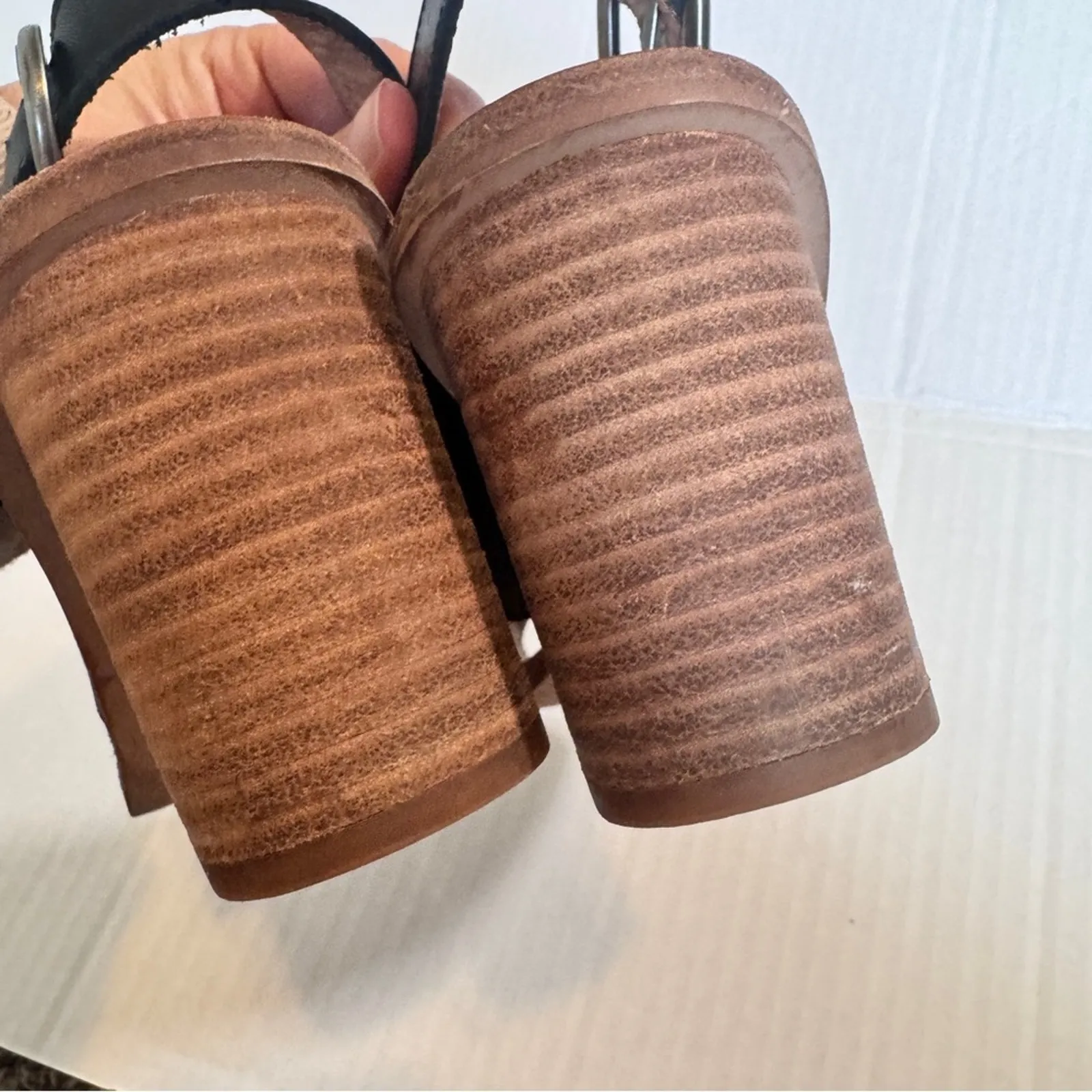 Madewell Black Leather Peep Toe Heels Women’s 6.5 Chunky Fall Slingback Sandals - Image 9