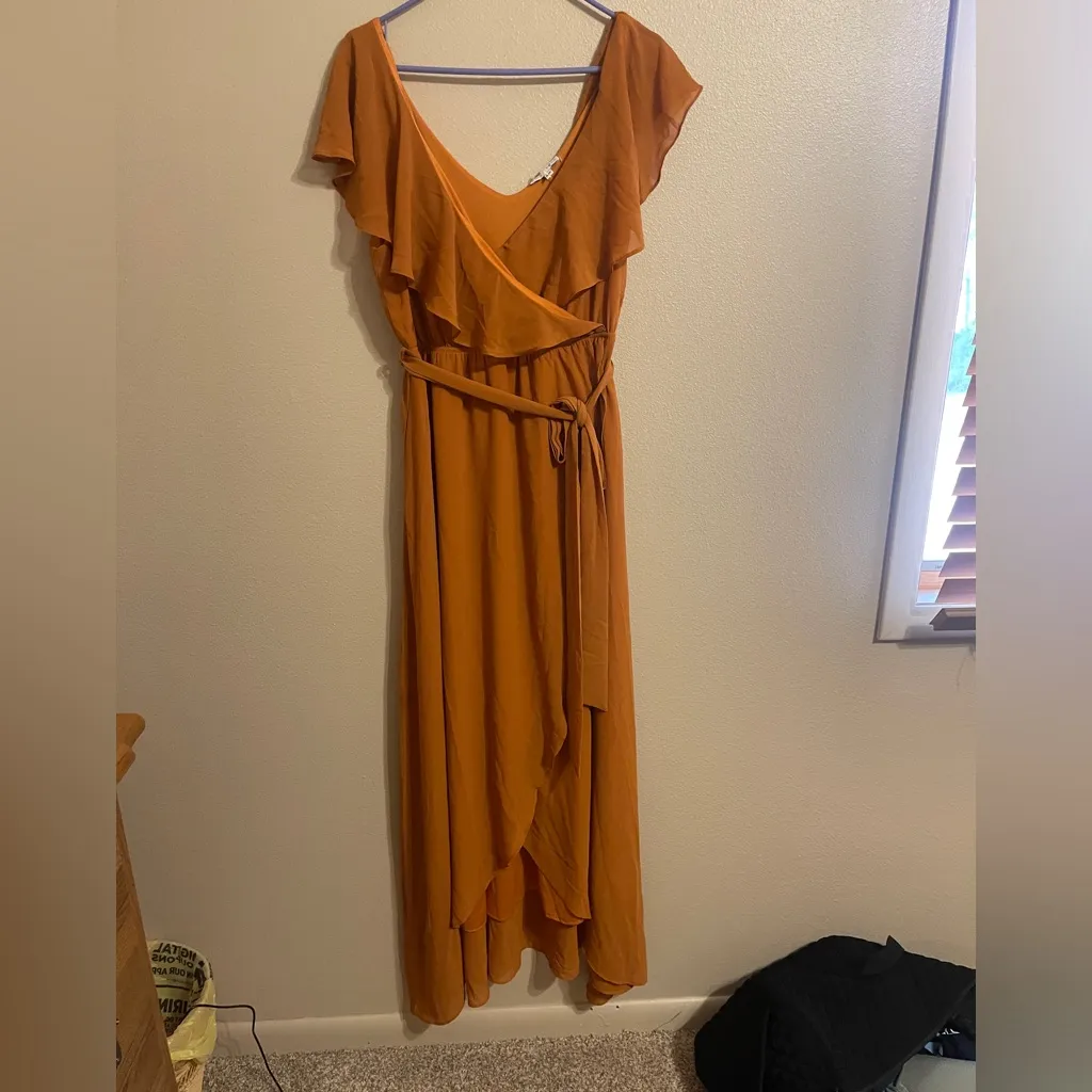 BalticBorn Rust Ruffle Wrap v-neck Maxi Dress terracotta orange flowy - Image 3