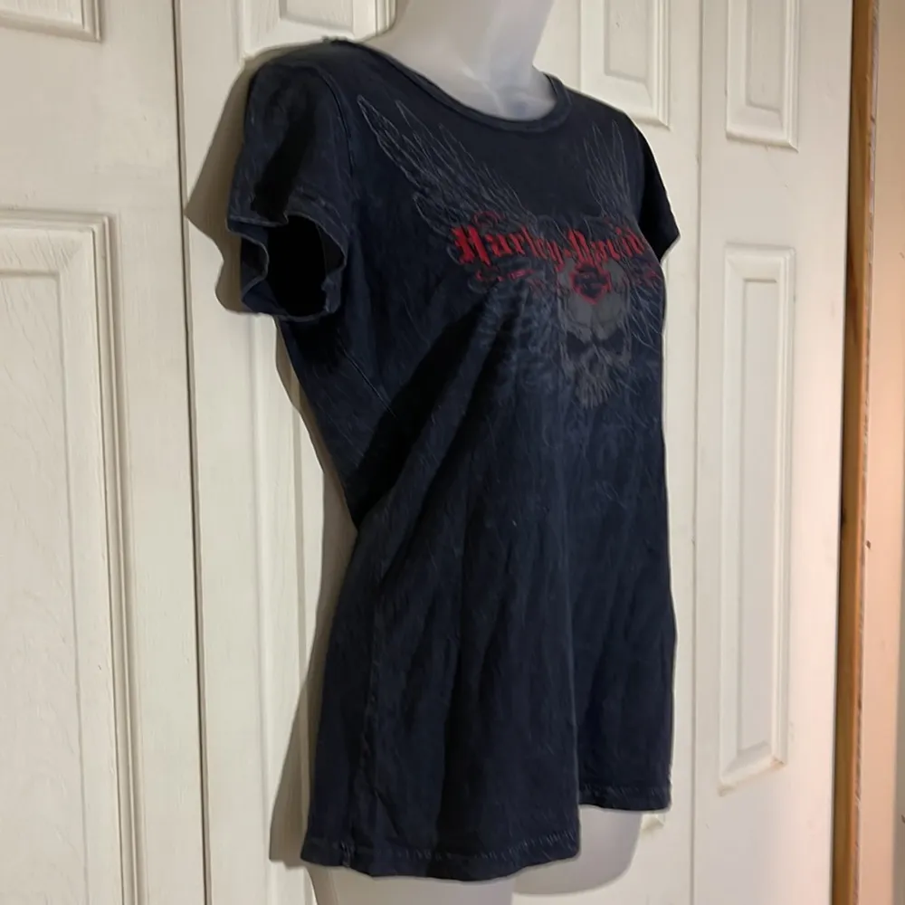 Harley Davidson Motorcycles Orlando Florida Skull Cap Sleeve Tee Shirt Jrs Large - Image 9