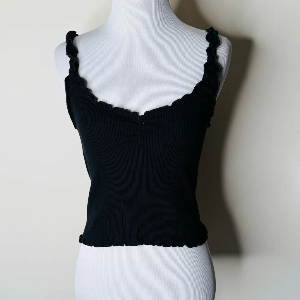 Brandy Melville Black Beyonca Ruffled Tank - Image 2