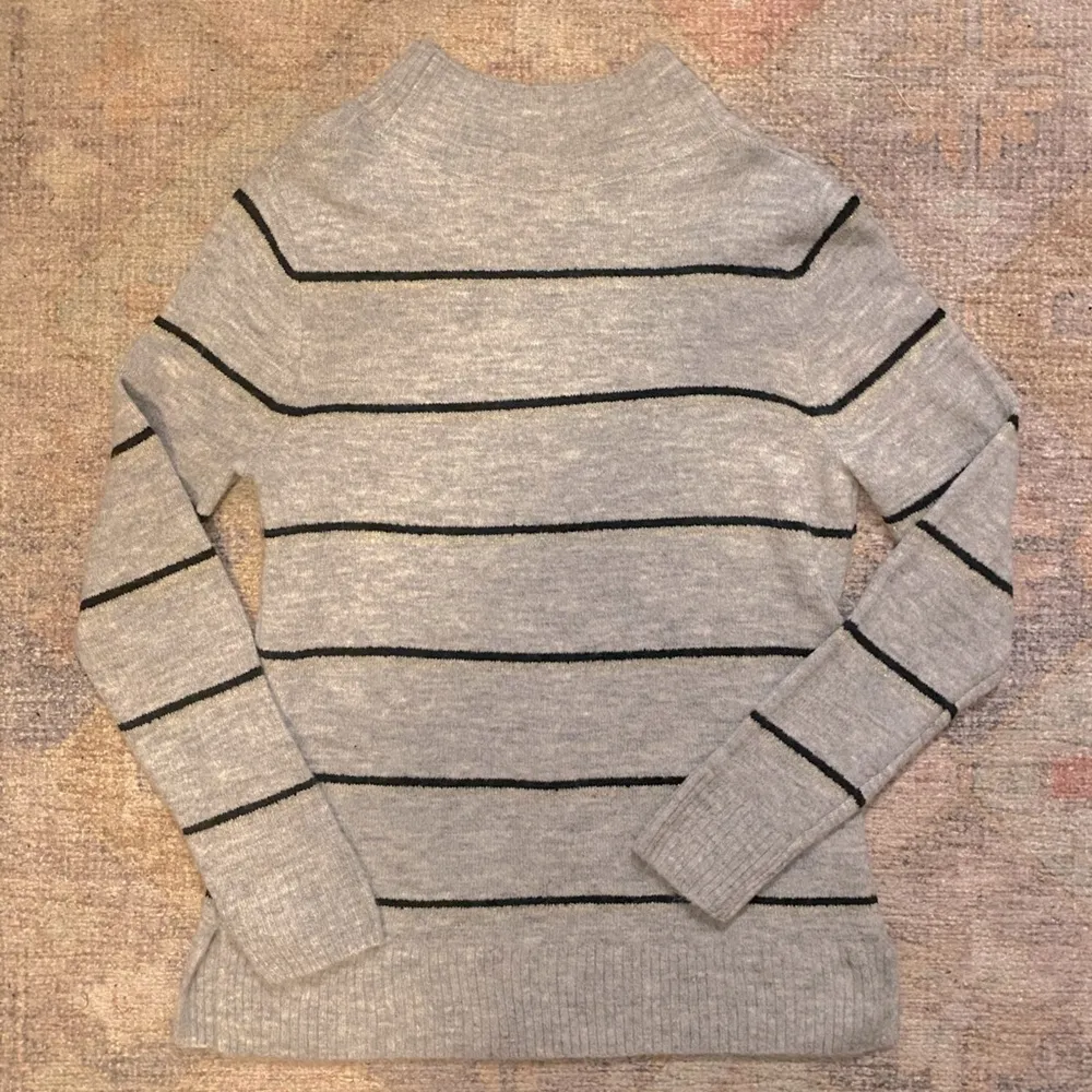 Old Navy Super Soft Grey Mock Neck Sweater with Black & Metallic Silver Stripes - Image 6