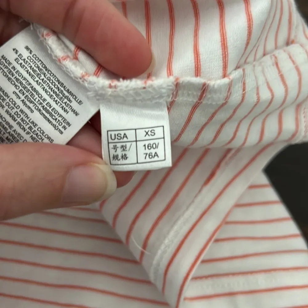 Brooks Brothers V Neck Tee Shirt Size XS White with Orange Stripes EUC - Image 10