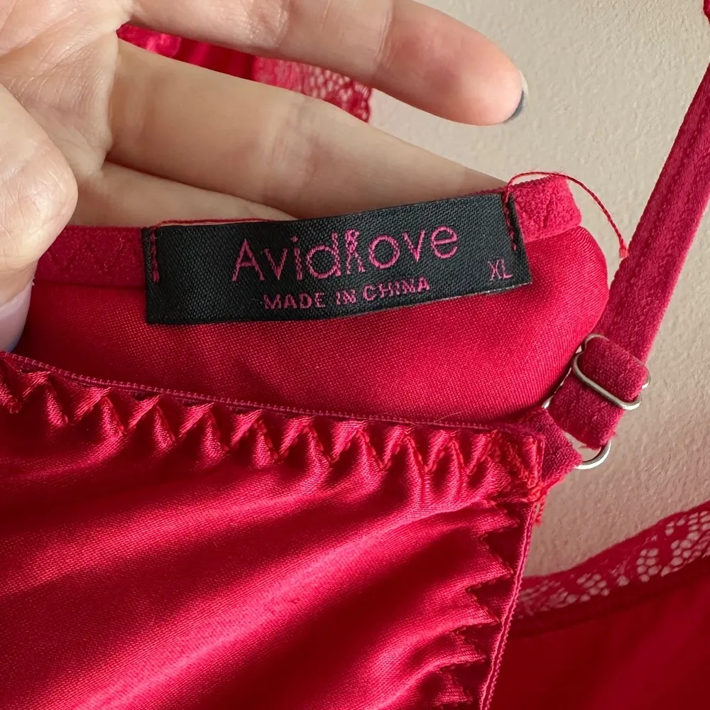 Avidlove Red/Hot Pink Lace Satin Babydoll Nightgown, Size XL - Image 14