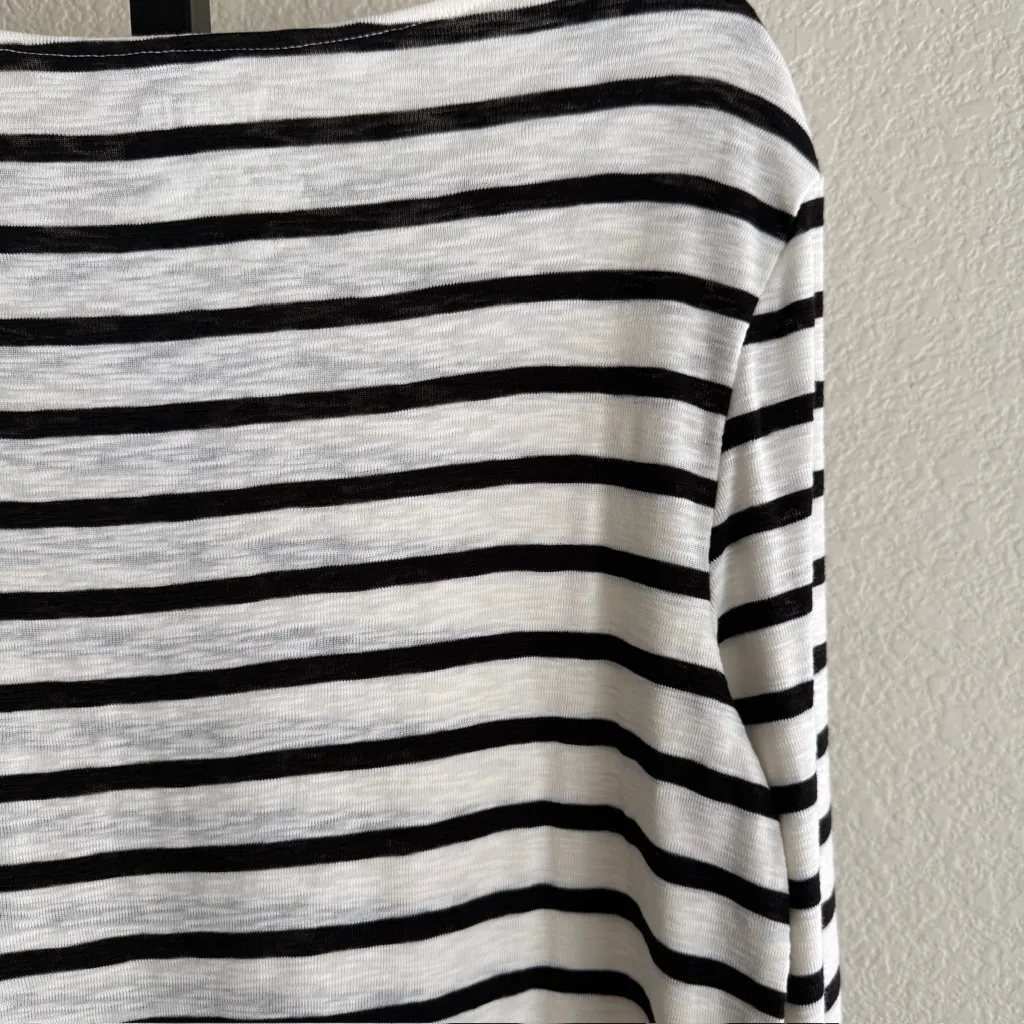 Black White Striped Boatneck Relaxed Fit 3/4 Sleeve Top Soft Stretch Knit XL New - Image 7