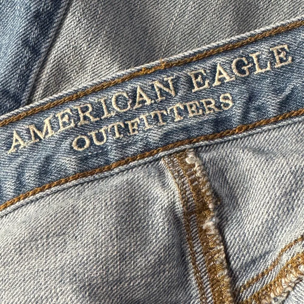 American Eagle SZ 6 Vintage Hi-Rise Ankle Jeans Button-Fly 2-Tone Frayed Pockets - Image 9