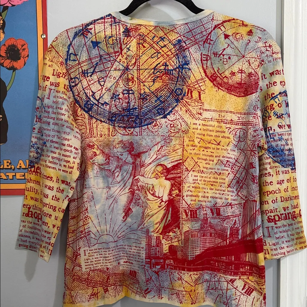 Glima Y2K Red and Yellow A Tale of Two Cities Print Graphic Women’s Top Size L - Image 11