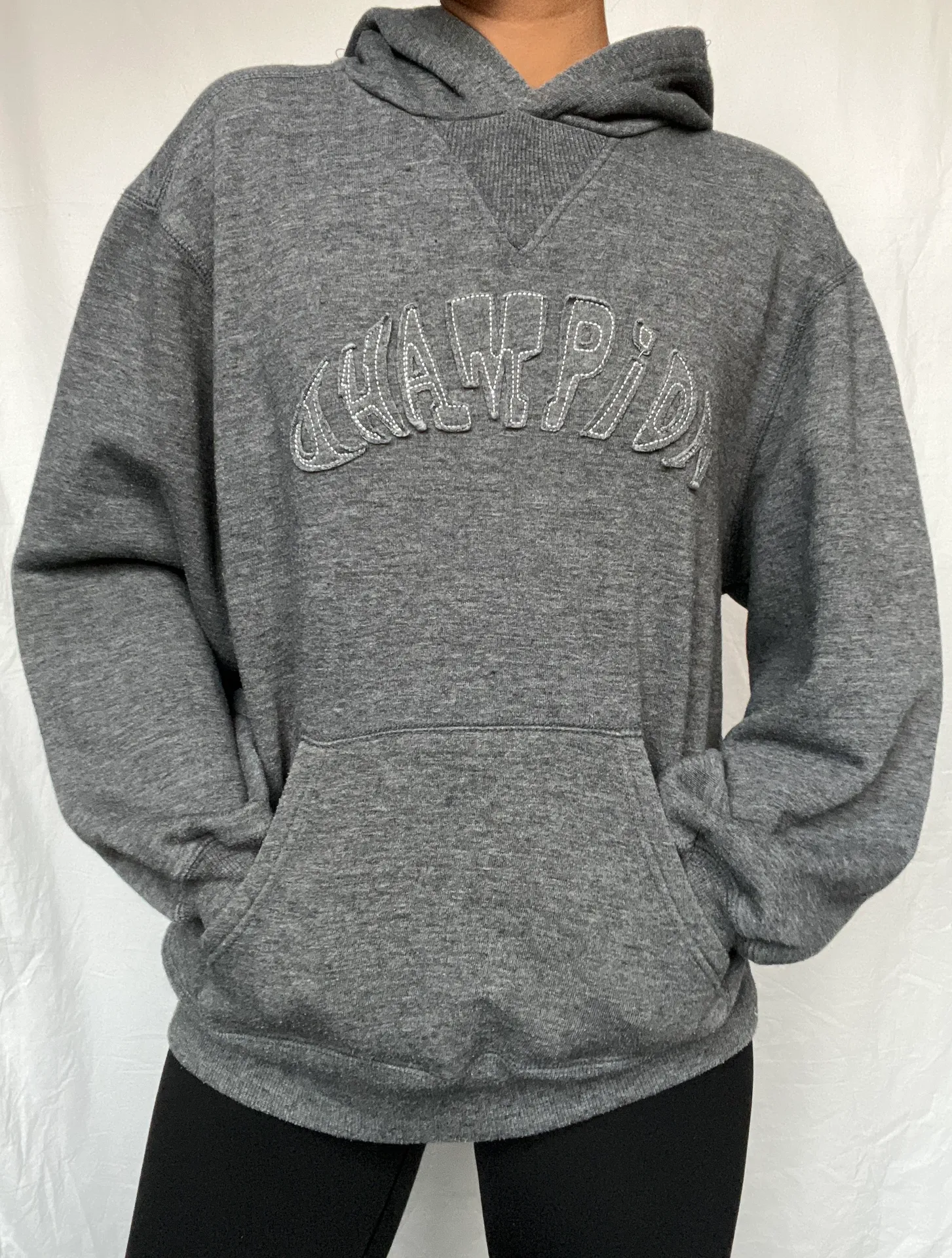 Champion Vintage Gray Patchwork Spellout Hoodie - Image 2