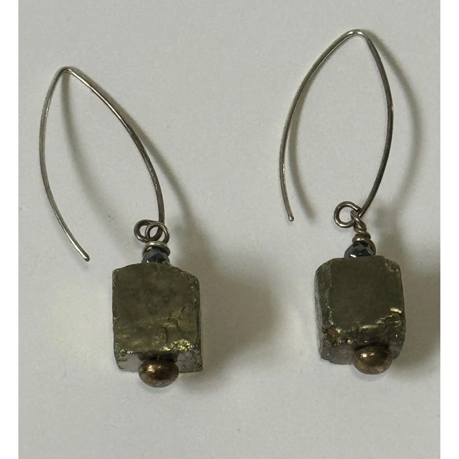 Earrings Pyrite Cube Raw Stone Wire Threader Grunge Natural Organic Silver - Image 8