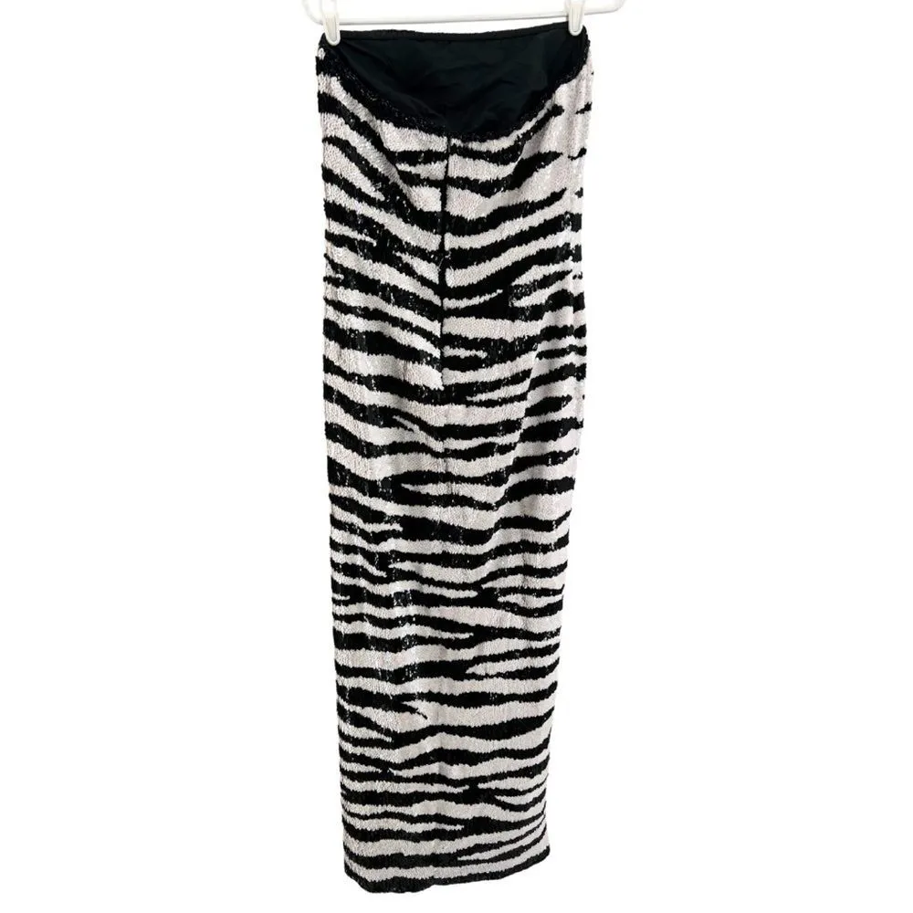 Sean sequin long strapless formal zebra print iridescent side slit prom Black Size L - Image 2