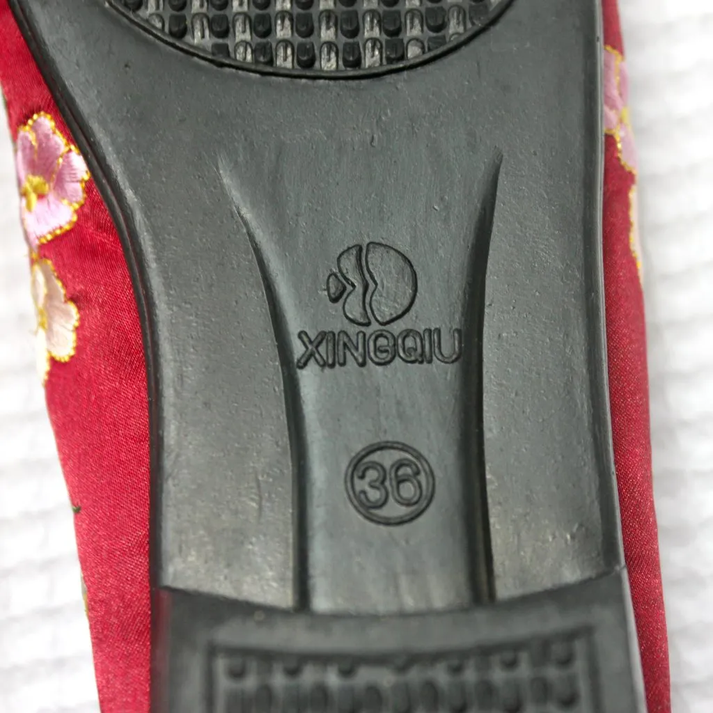 Xingqiu Red Chinese Embroidered Floral Shoes Ballet Flats Slippers 36 Size 6 - Image 12