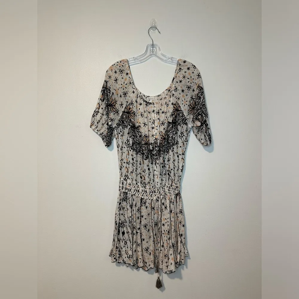 Poupette St Barth Off Shoulder Printed Flowy Beachy Romper Lightweight Sz S White - Image 5