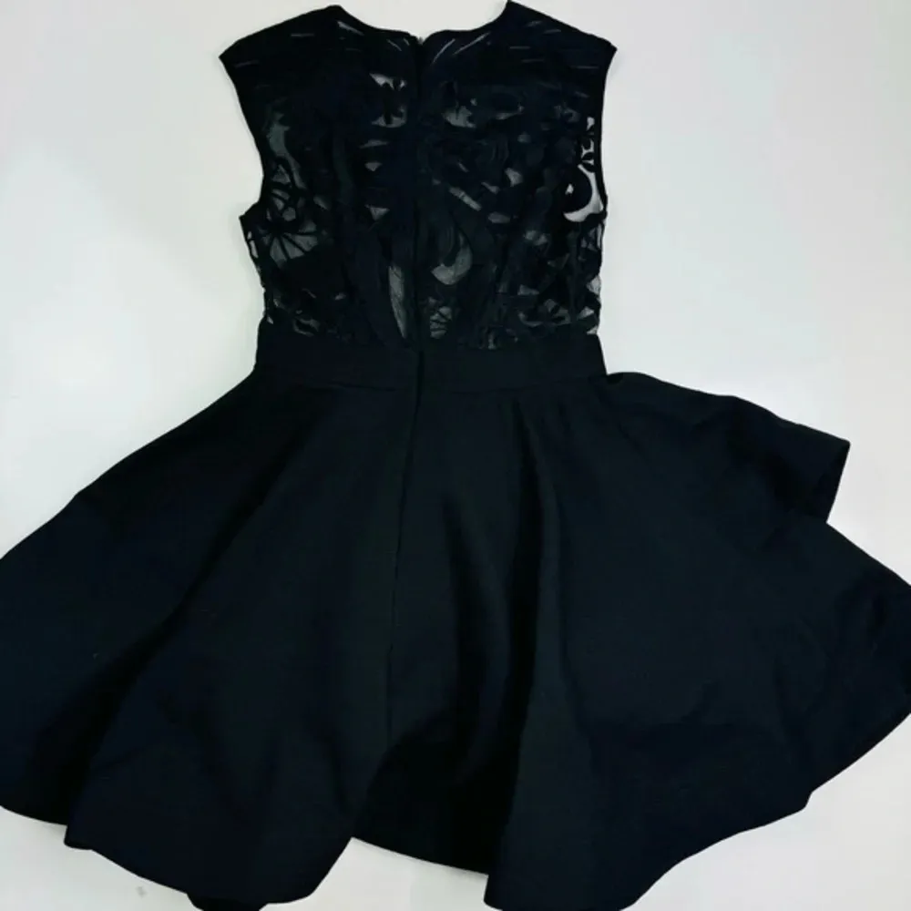 ANGL‎ Black Sheer Lace Embroidered Fit And Flare Dress Size Small - Image 6