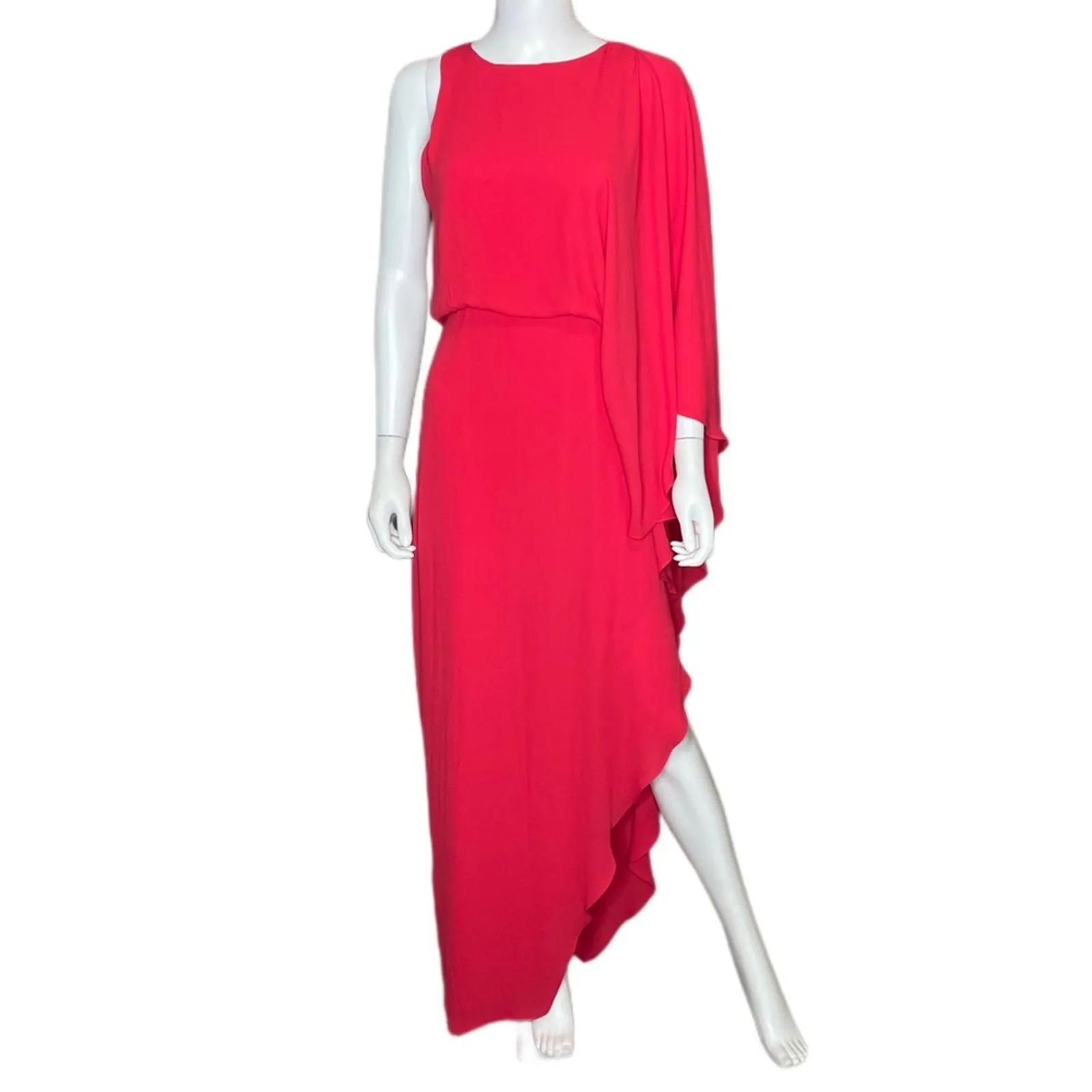 HALSTON HERITAGE One-Sleeve Cowl-Back Maxi Dress Rose Red Women’s Sz 0 - Image 2