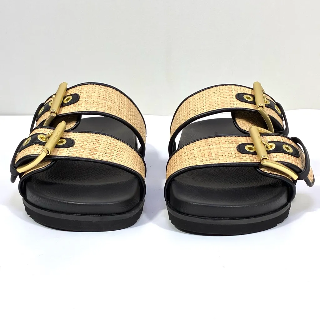 All Saints Sian Raffia Sandals Woven Big Buckle Natural Black 8.5 NEW - Image 4