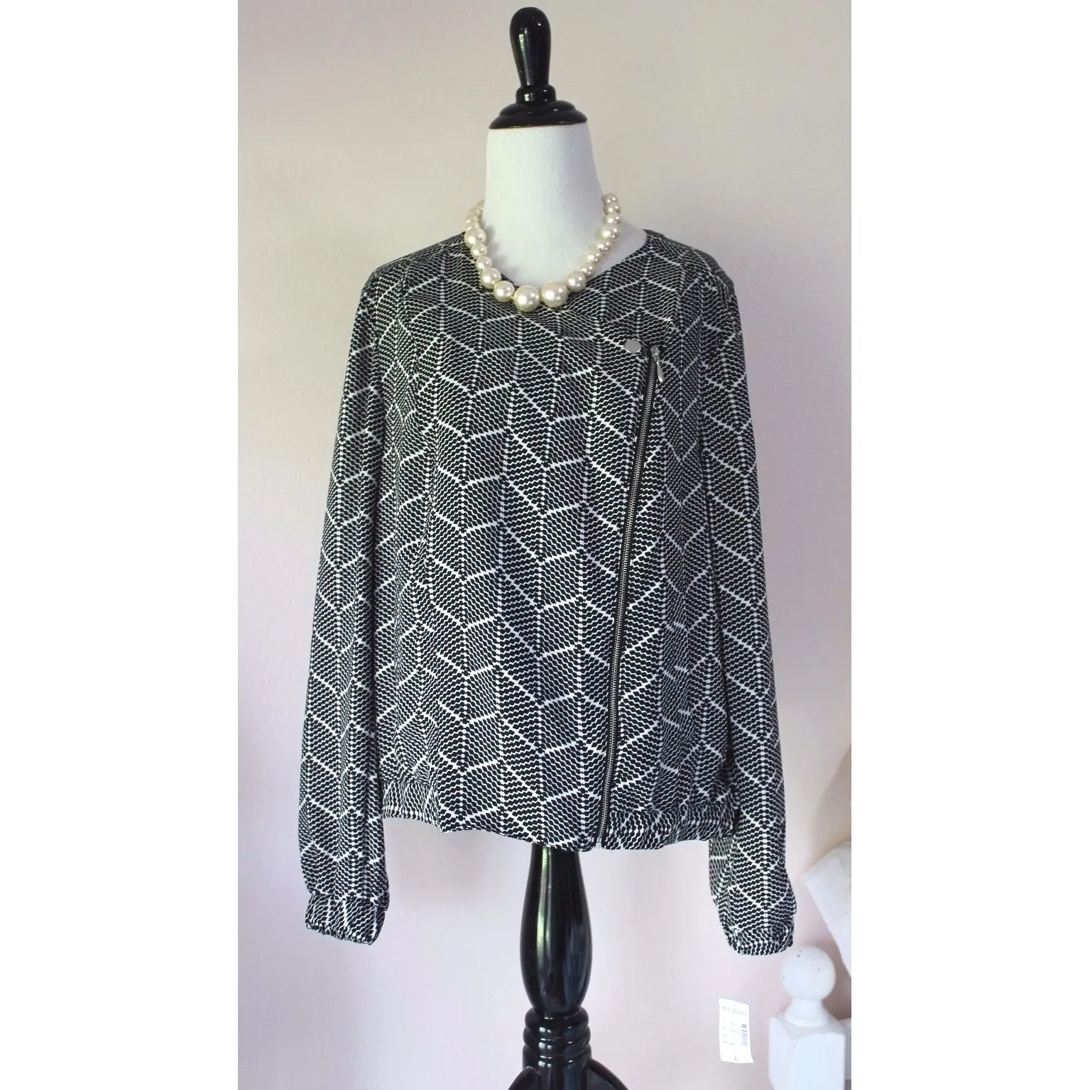 NEW Roz & Ali Moto Blazer Jacket L 12 Dressbarn Black Suit Career Asymmetric Zip - Image 2