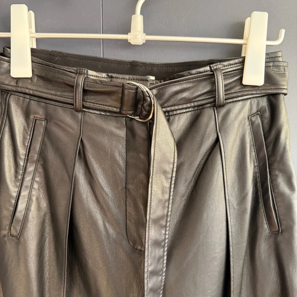 Aritzia Babaton Mayne Black Vegan Leather Pleated Pants w/ Belt, Sz 4 EUC - Image 4