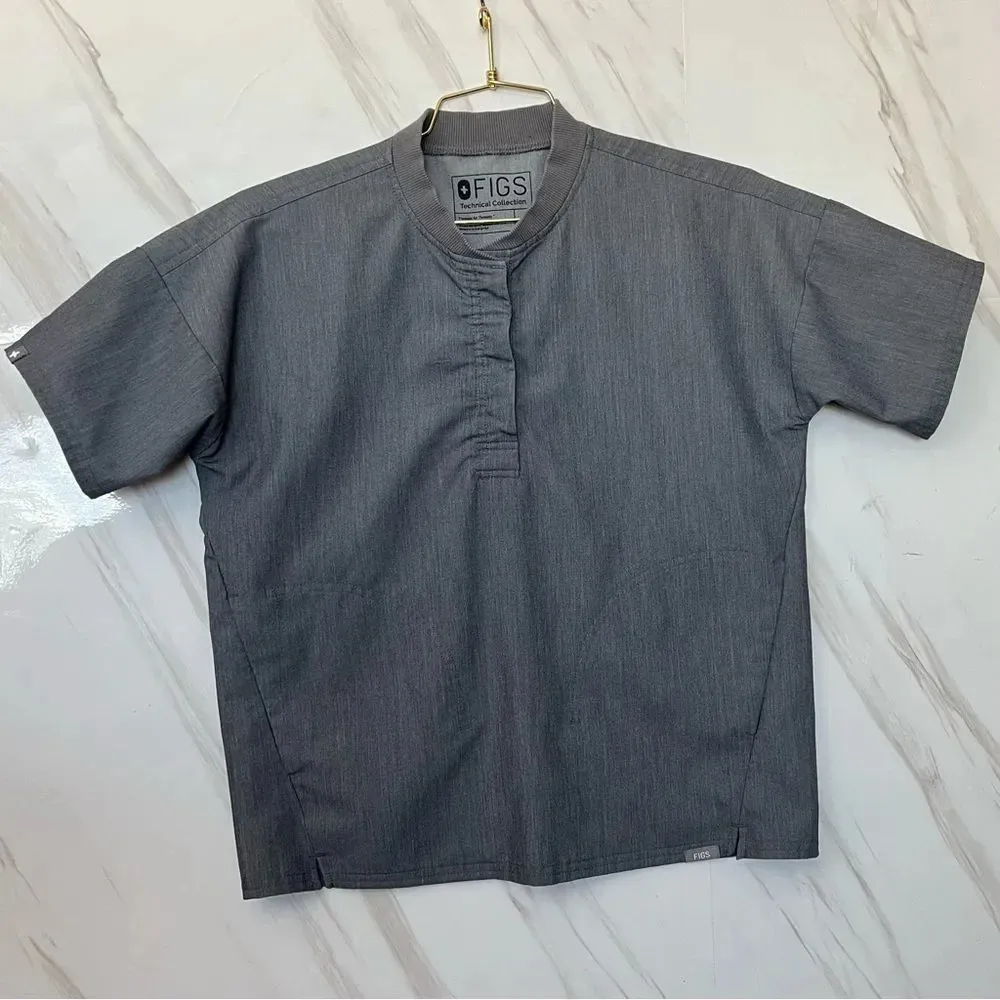 Figs Scrub Top Gray Graphite Dahra Henley Blouse Size XXS Short Sleeve - Image 2