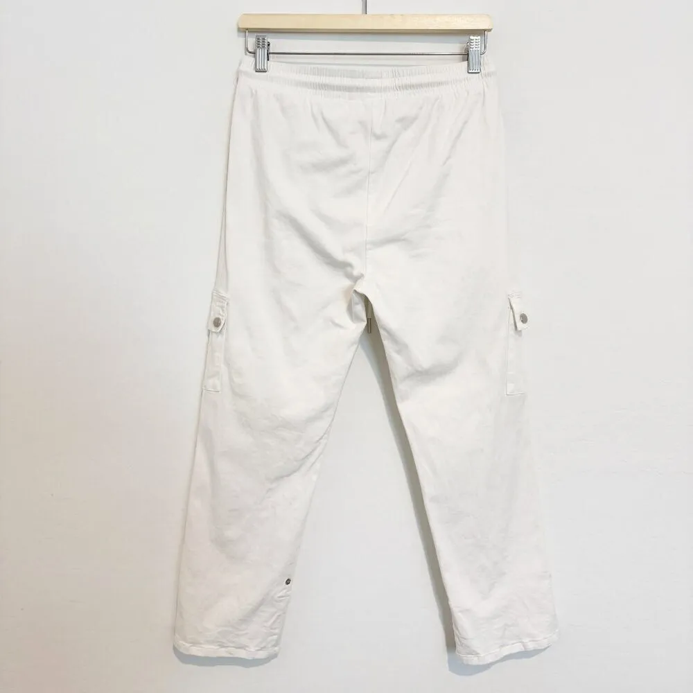 NEW Patrizia Luca Adjustable Roll Tab Capri Cargo Pants in White Boho Size Large - Image 8