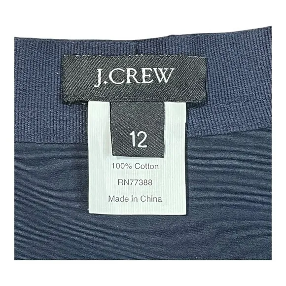 J.‎ Crew Cotton Poplin Tiered Cap Sleeve Navy Blue Shift Dress Women Size 12 - Image 5