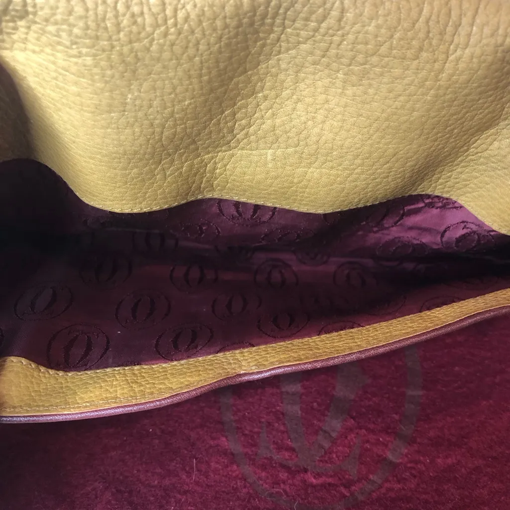 CARTIER Front Flap Clutch In Wine & Golden Tan Tumbled Leather w/ DUST BAG - Image 4
