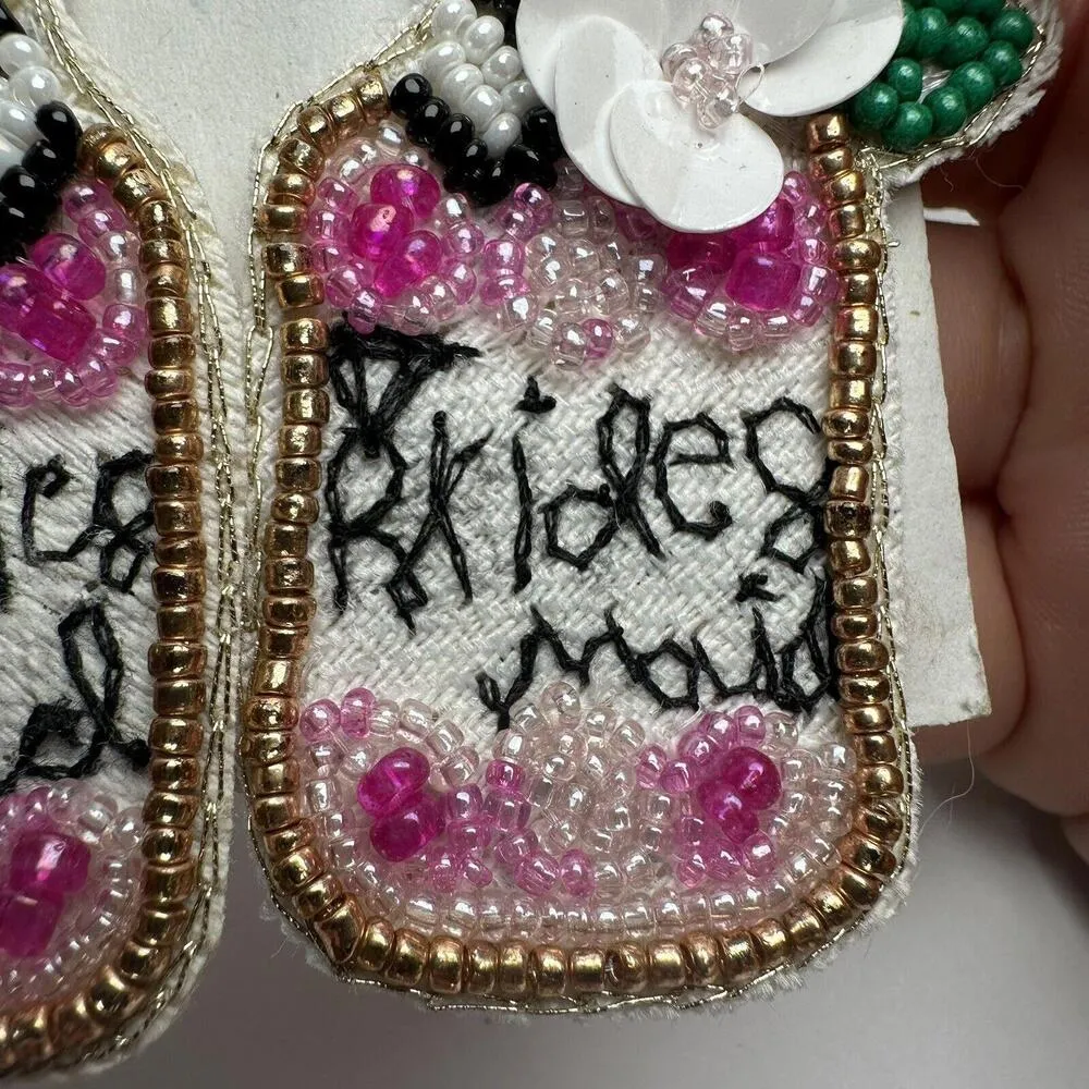 Bridesmaid Beaded Rhinestone Felt Pierced Dangle Drop Earrings Bridal Party White - Image 3