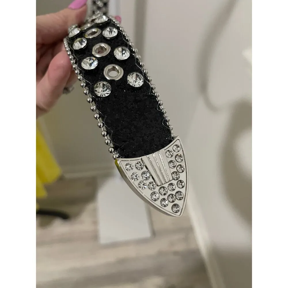 Black Rhinestone Studded Belt Size XL - Image 5