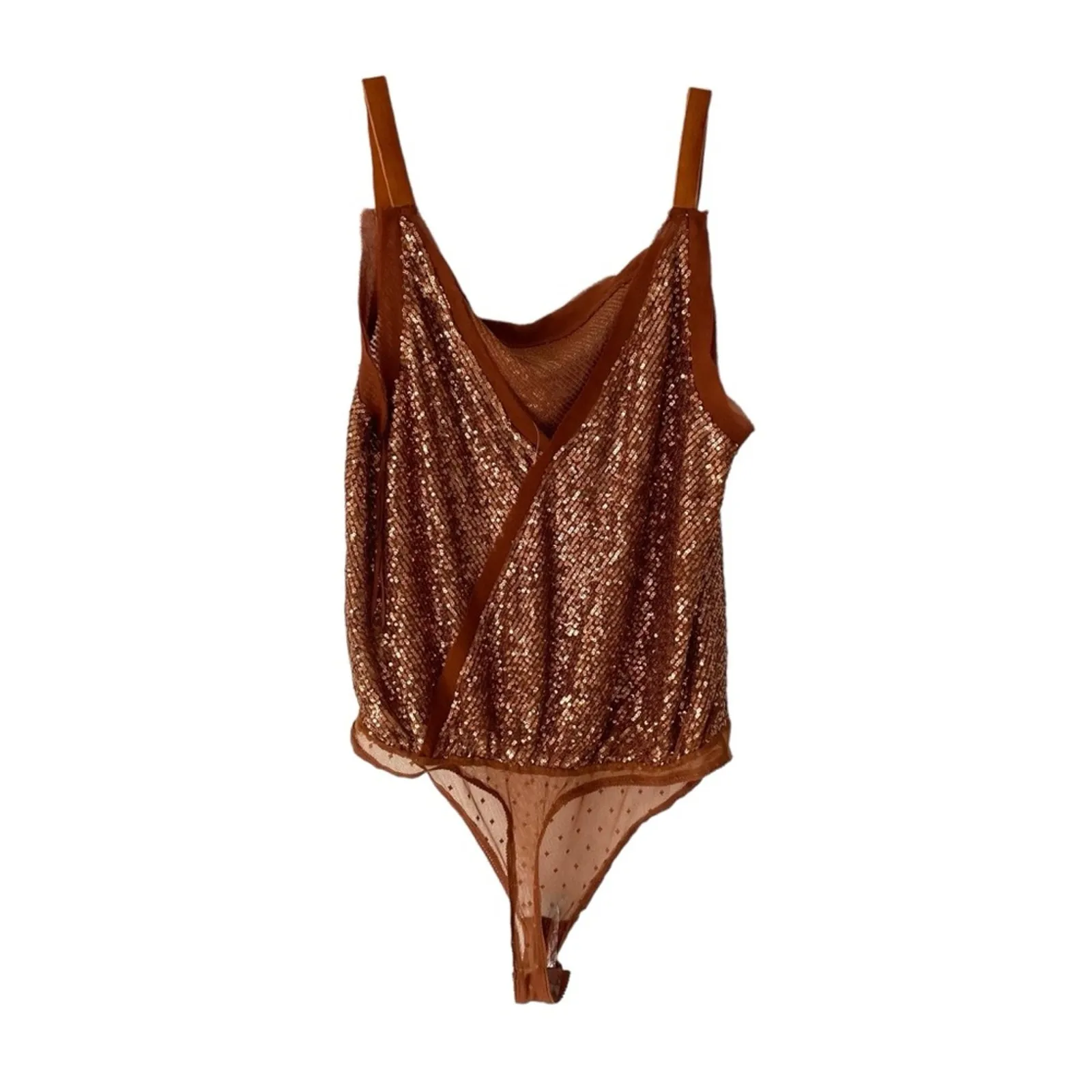 Free People NWOTS Shimmer & Shine Brown Sequin Bodysuit Top size large - Image 7