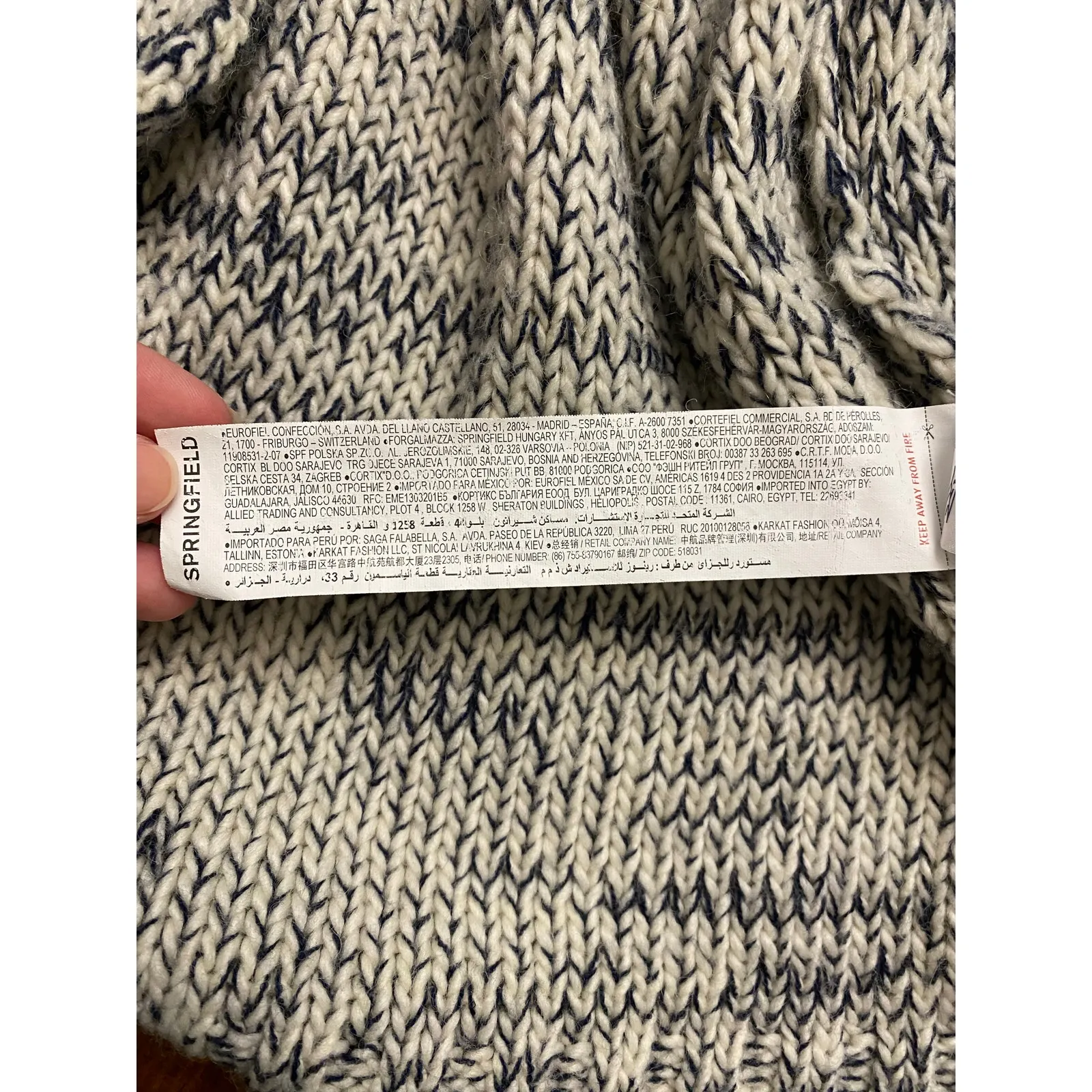 Springfield Wool Knit Sweater Womens Size European Medium Blue White Fall White - Image 8