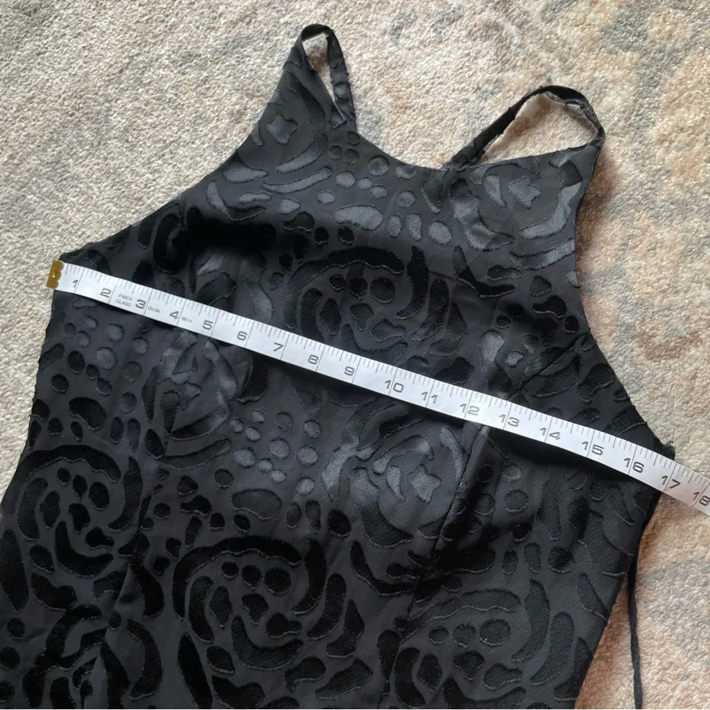 Vintage Onyx Nite Black Textured Floral Satin High Neck Formal Black Tie Gown L Size L - Image 7