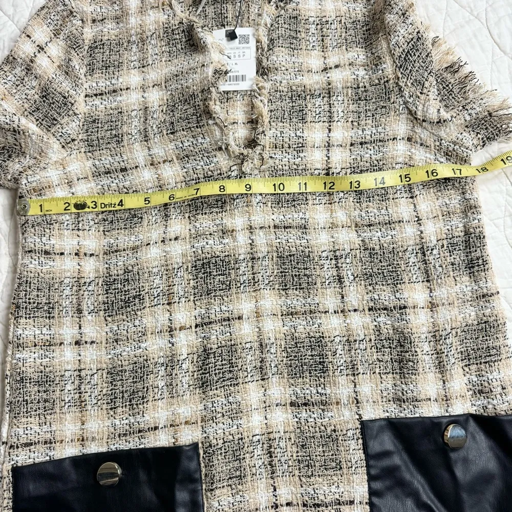 Zara Office Siren Academia Plaid Boho Fringe Deadstock Gold Button Work Dress S - Image 10