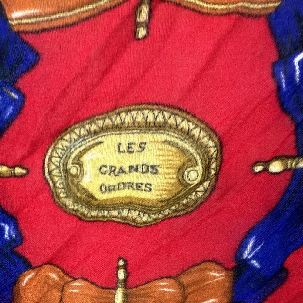 Oscar de la Renta Wool Challis Square Scarf Les Grands Orders Crown Crest Cross - Image 3