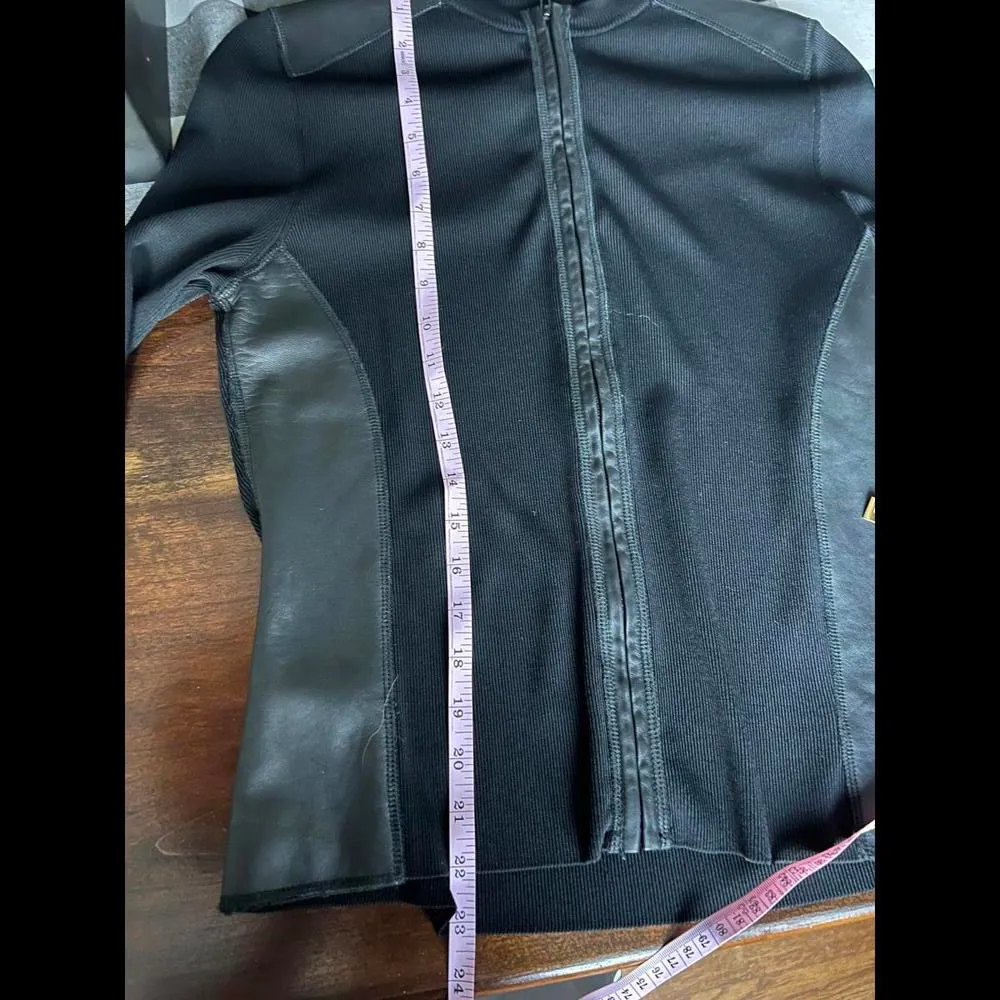 Cyrus Black Knit Zip-up Sweater with Faux  Leather Trim - Image 6