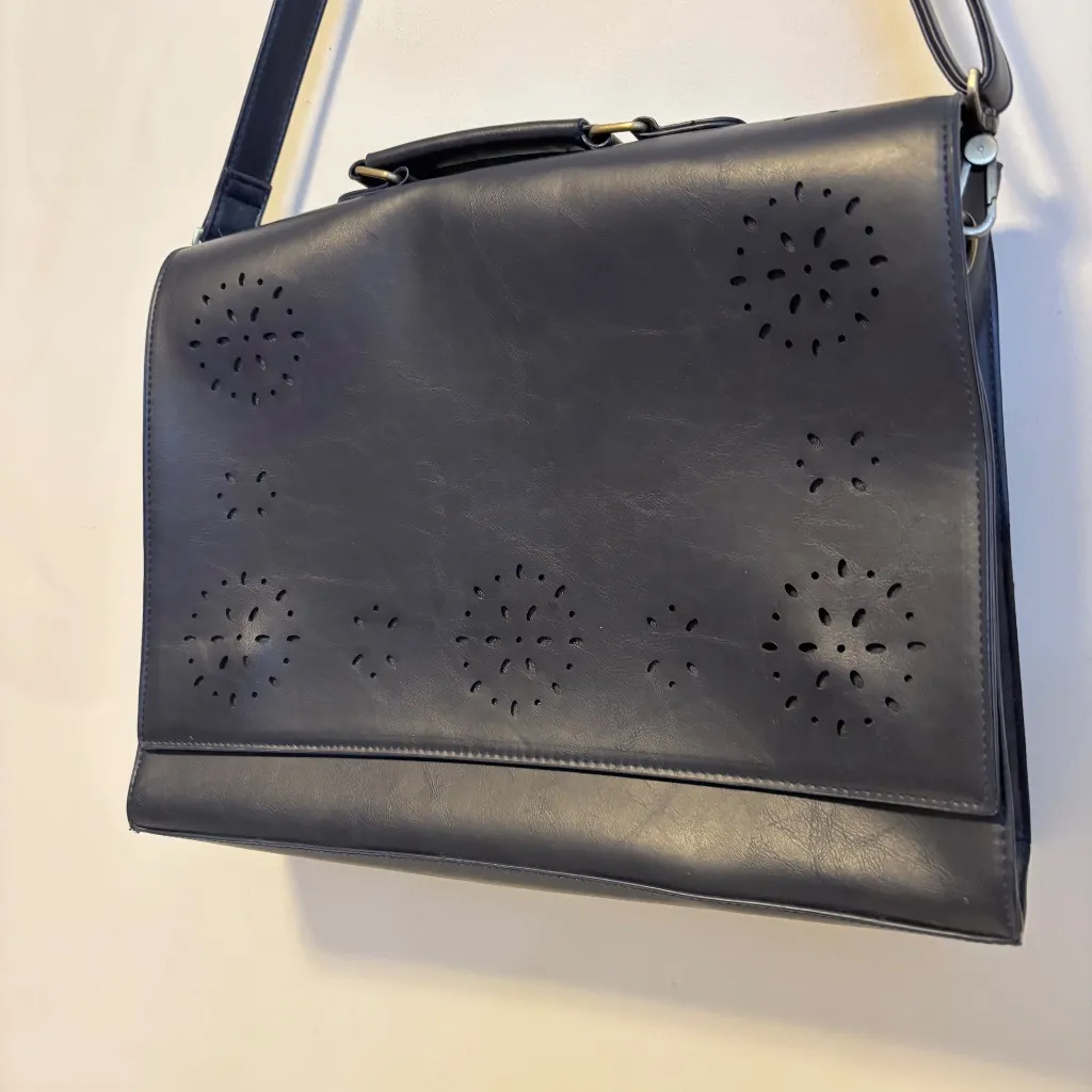 Ecosusi Faux Leather Messenger Briefcase Satchel Book Bag Navy Blue Large Size - Image 3