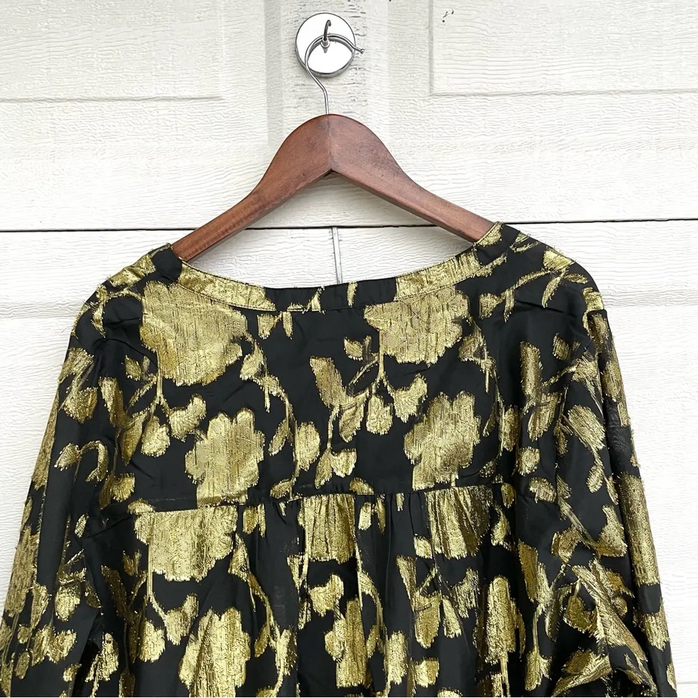 Jessica London Womens Shirt Blouse Black Gold Metallic Split V Neck Plus Size 26 - Image 5