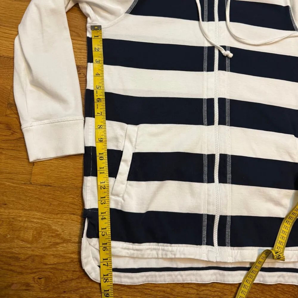 Tommy Bahama Womens Medium Cotton Blue White Striped Zip Hood Sweater Nautical - Image 5