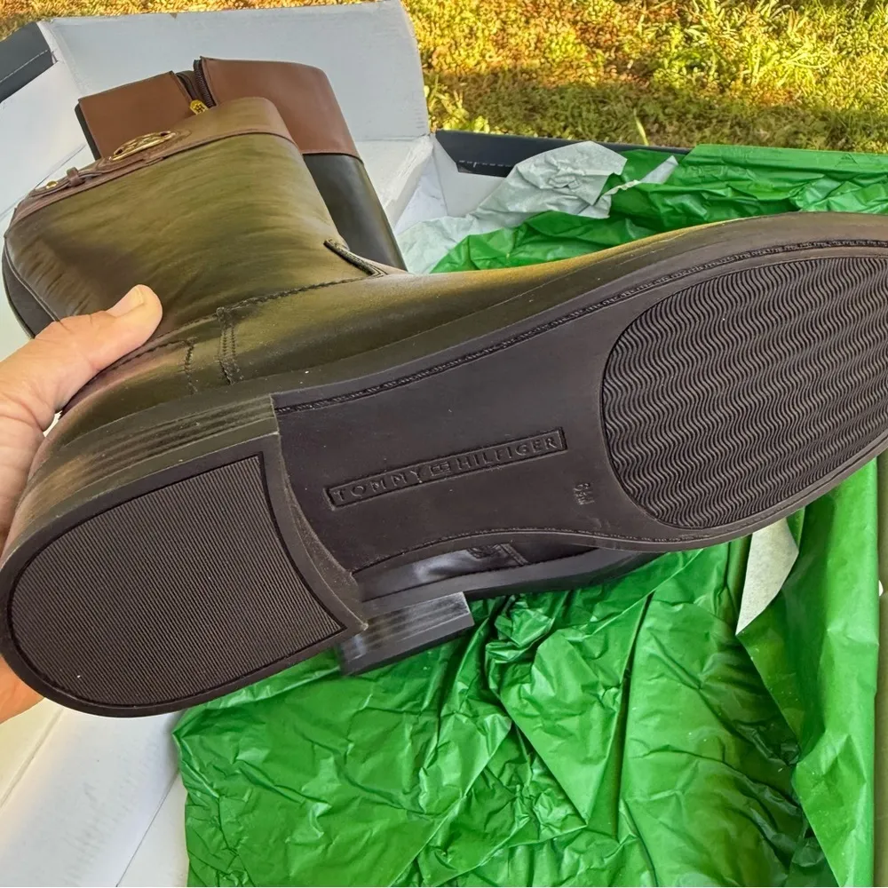 Tommy Hilfiger Tall Riding Boots Logo Brown Black Twinezza Equestrian Ridder - Image 11