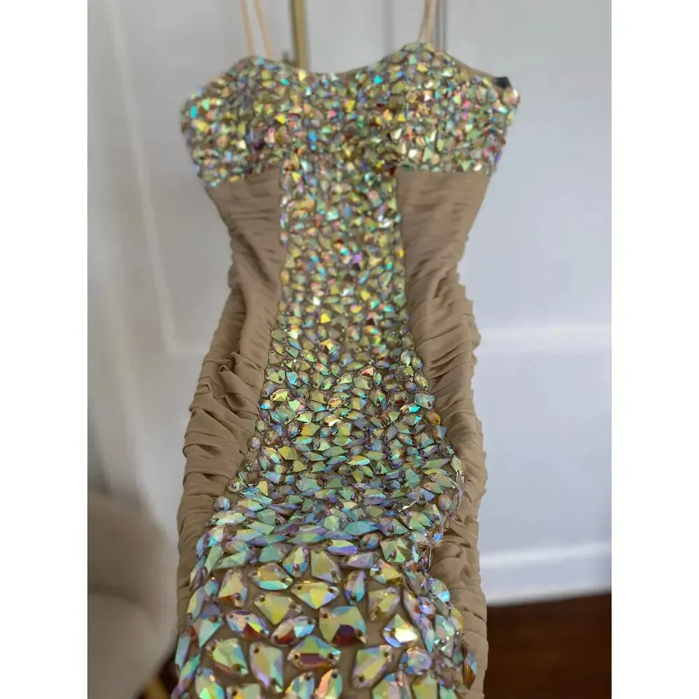 La Femme Cocktail Dress Sparkle Jeweled Ruched Party Wedding Bachelorette Rich - Image 6